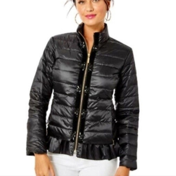 NWT Lilly Pulitzer Darcia Puffer Jacket Fitted Full Zipper Black Onyx Size 14 - Picture 2 of 14